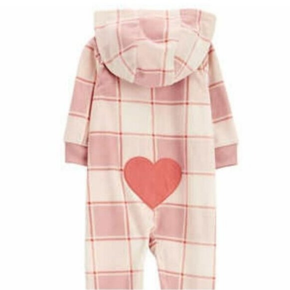 NEW Infant Sz 6M Carter's Baby Girls 2-Pack Pink Jumpsuits Plaid Heart Ruffles - Picture 7 of 8